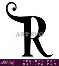 Black and White Fancy Capital Letter R SVG