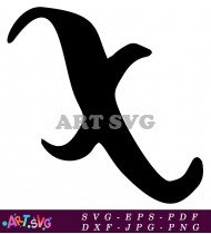 Stylish Black Cursive Letter X With Long Tails SVG