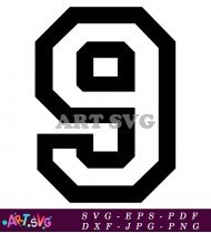 Number Nine Bold Black Clip Art Design SVG