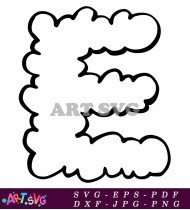 Fluffy Cloud Letter E Clipart Outline SVG 2