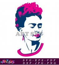 Pink Frida Kahlo Portrait Illustration SVG