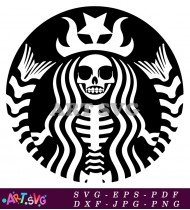 Skeleton Starbucks Coffee Mug Design Black White SVG