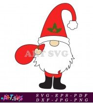 Santa Gnome With Green Holly Clipart SVG