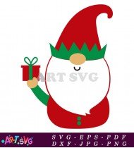 Santa Hat Gnome Holding Gift Box Clipart SVG