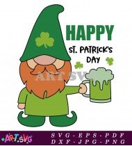 Green St. Patrick's Day Gnome with Beer Mug SVG