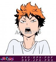 Anime Boy With Angry Expression Red Hair SVG