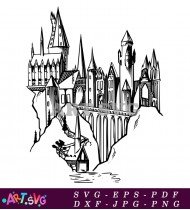 Hogwarts Castle Black And White Drawing SVG 1