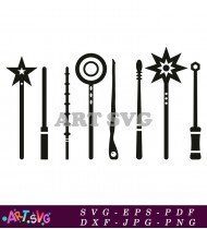 Magical Wands And Stars Black Silhouette SVG