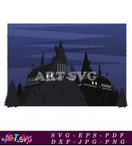 Hogwarts Castle Night Silhouette Black House SVG 1