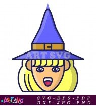 Cartoon Girl With Blonde Hair Wearing Witch Hat SVG