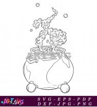 Magical Potion Cauldron Line Art Design SVG