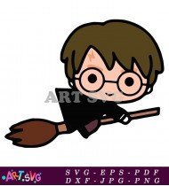 Harry Potter Flying on a Broom Cartoon SVG