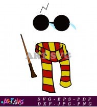 Harry Potter Glasses Scarf and Wand SVG