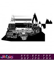 Hogwarts Silhouette Artwork Design Black And White SVG