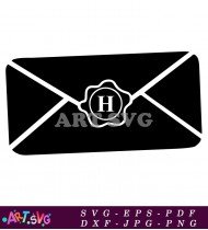 Black And White Envelope With Letter H SVG