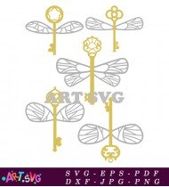 Gold Key With Wings Fairy Tale Charm SVG 2