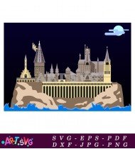 Hogwarts Castle At Night Illustrated Design SVG