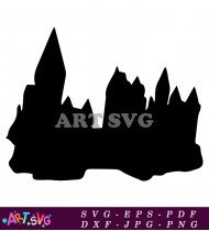 Hogwarts Silhouette In Black And White SVG