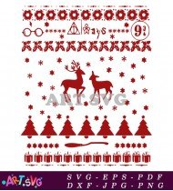 Christmas Harry Potter Pattern With Reindeer SVG