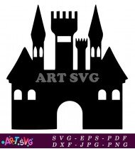 Hogwarts Castle Silhouette Black and White Design SVG