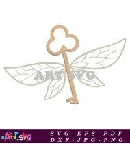 Flying Golden Key With Wings Illustration SVG