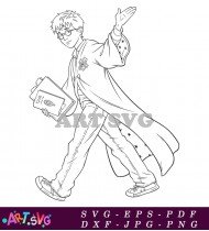 Line Art Illustration Of A Young Wizard SVG