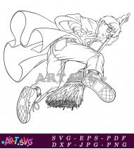 Witch Flying On A Broomstick Line Art SVG