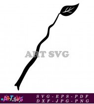 Simple Black Twig with Green Leaf Silhouette SVG