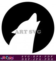 Wolf Silhouette Howling At Moon Design Graphic SVG