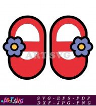 Cartoon Red Flip Flop With Purple Flower SVG