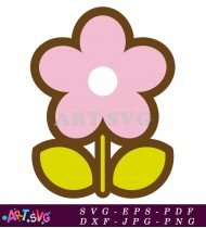 Cartoon Pink Flower With Yellow Leaves And White SVG