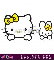 Hello Kitty cartoon wearing yellow bow. SVG