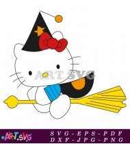 Adorable Hello Kitty Halloween Witch On Broom SVG