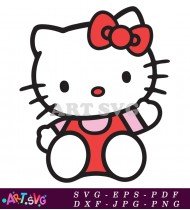 Adorable Hello Kitty With Red Striped Dress SVG