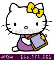 Adorable Hello Kitty Holding Purple Book SVG