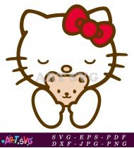 Adorable Hello Kitty Holding Brown Teddy Bear SVG 2