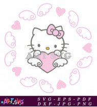 Hello Kitty Cartoon Image With Pink Hearts Wings SVG