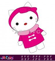 Cartoon Image Of Hello Kitty Wearing Pink Coat SVG