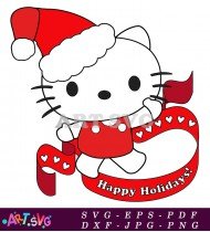 Hello Kitty Christmas Image With Red Ribbon SVG