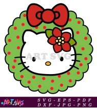 Baby Kitty Wearing Christmas Wreath Cartoon SVG