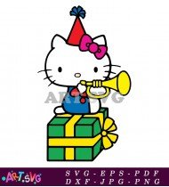 Cute Cartoon Baby Kitty Playing Trumpet SVG