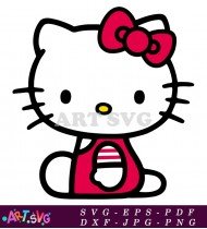 Adorable Hello Kitty Cartoon Wearing Pink Dress SVG