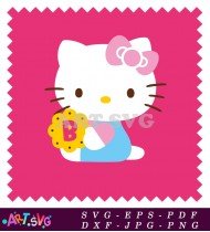 Cartoon Kitty Holding A Cookie SVG