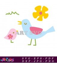 Hello Kitty Pink Bird Yellow Flower Vector SVG