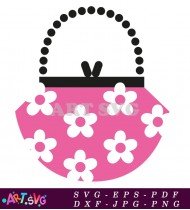 Pink Handbag With White Floral Design SVG