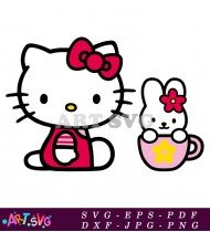 Hello Kitty With Red Bow Holding Bunny SVG