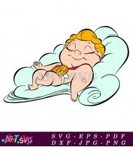 Baby Hercules Sleeping On Cloud Cartoon Illustration SVG