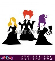 Three Witches Halloween Silhouette Design Vector SVG