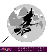 Silhouette Of A Witch Flying On A Broomstick SVG