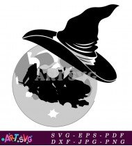 Black Witch Flying On Broomstick Clipart SVG